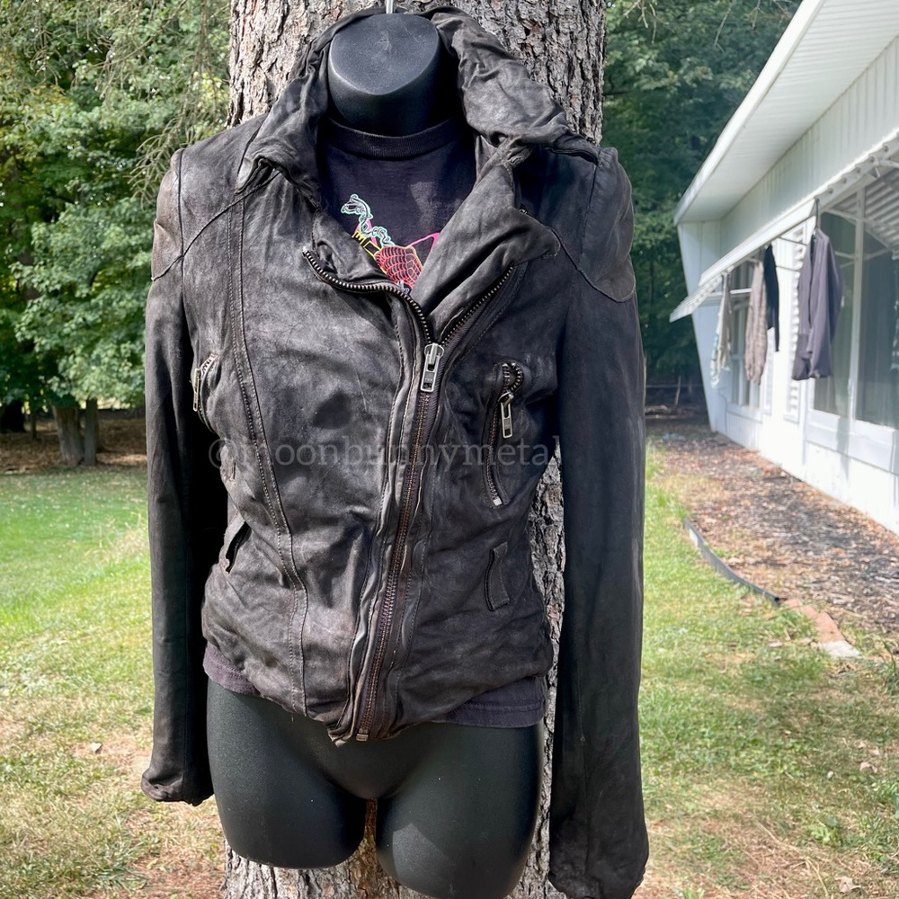 Crust Punk Genuine Leather Jacket Goth Moto Biker Muubaa Army Distressed 4 XS